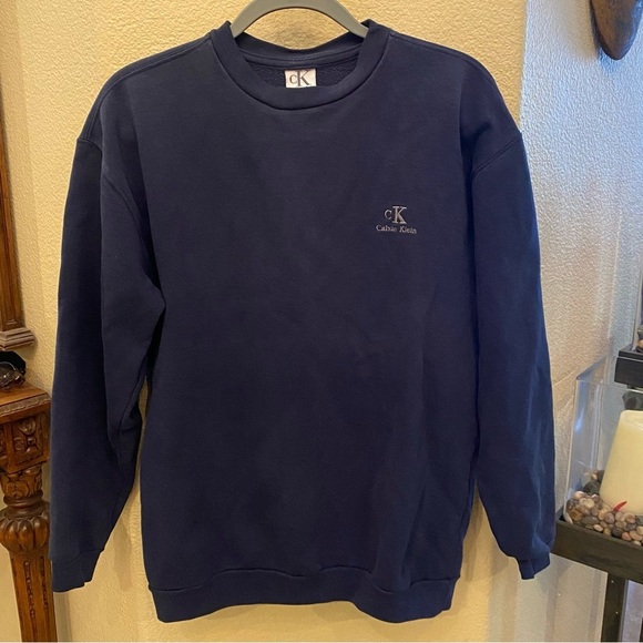 Vintage Calvin Klein Navy Embroidery Sweatshirt Size Medium-Unisex - Picture 1 of 6
